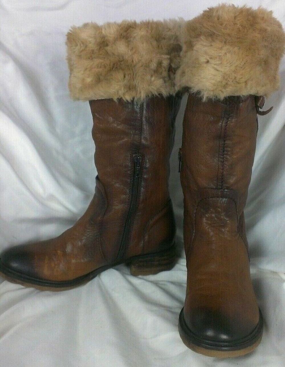Pakros Distressed Leather Sherpa Trim Mukluk Boots Brown Sz EU 37 (US 7M)